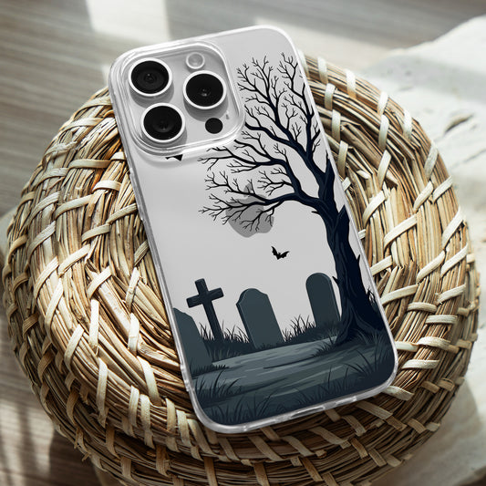 Graveyard Silhouette TPU Clear Phone Case for iPhone & Samsung Phones