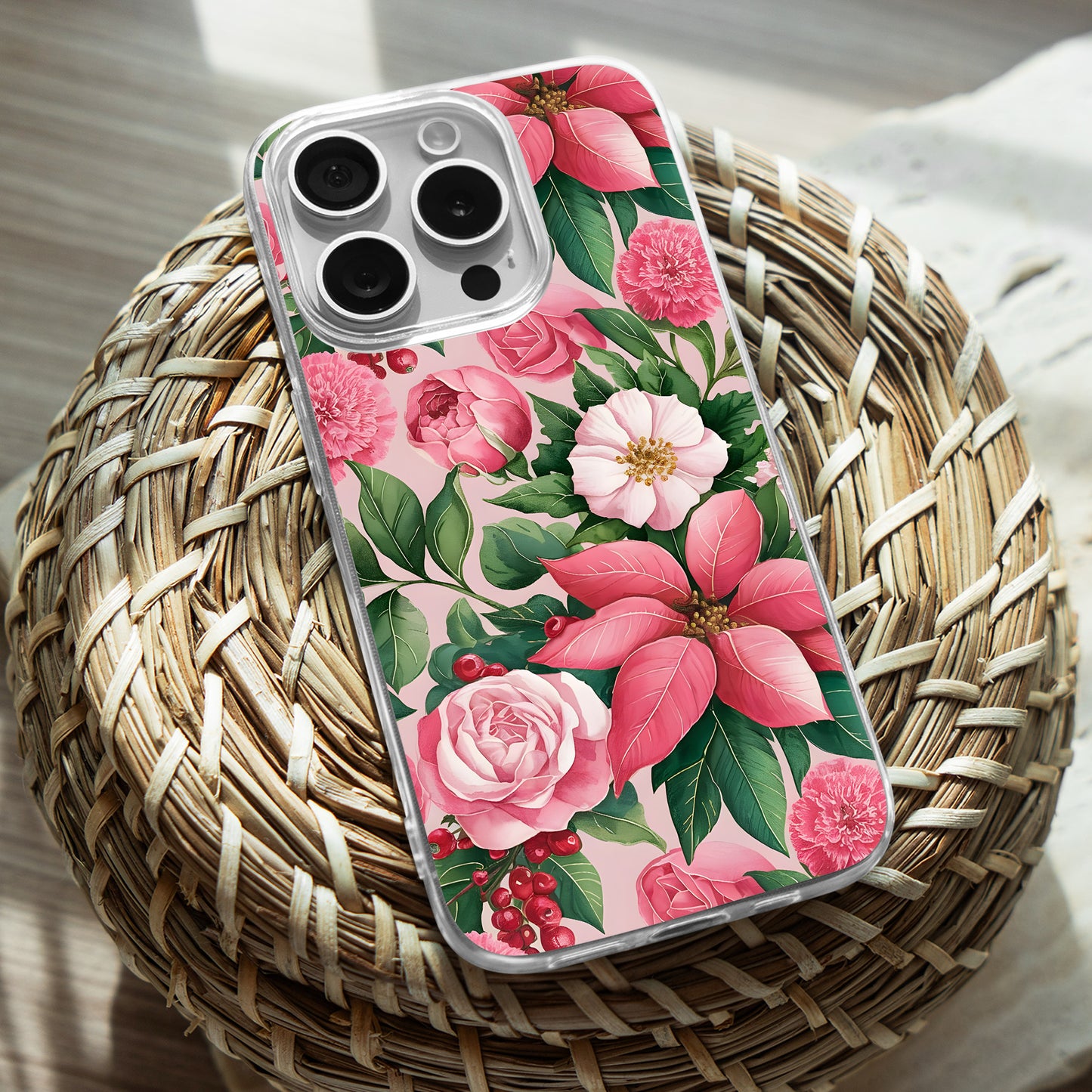 Pink Flower Vibe TPU Clear Case for iPhone & Samsung Phones