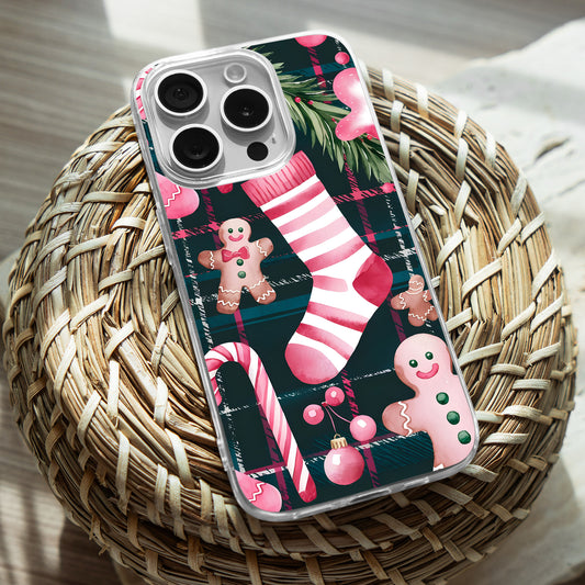 Pink Sock and Gingerbread TPU Clear Case for iPhone & Samsung Phones