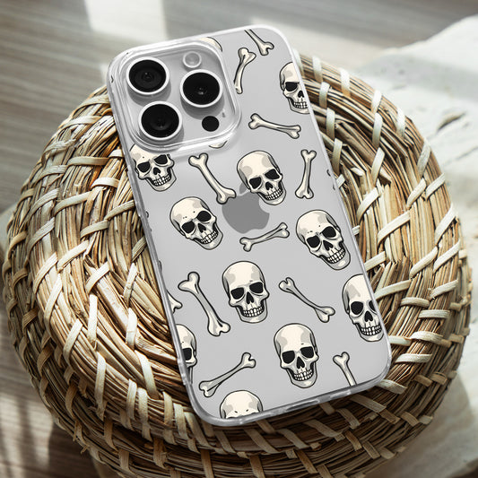 Skull Bones Pattern TPU Clear Phone Case for iPhone & Samsung Phones
