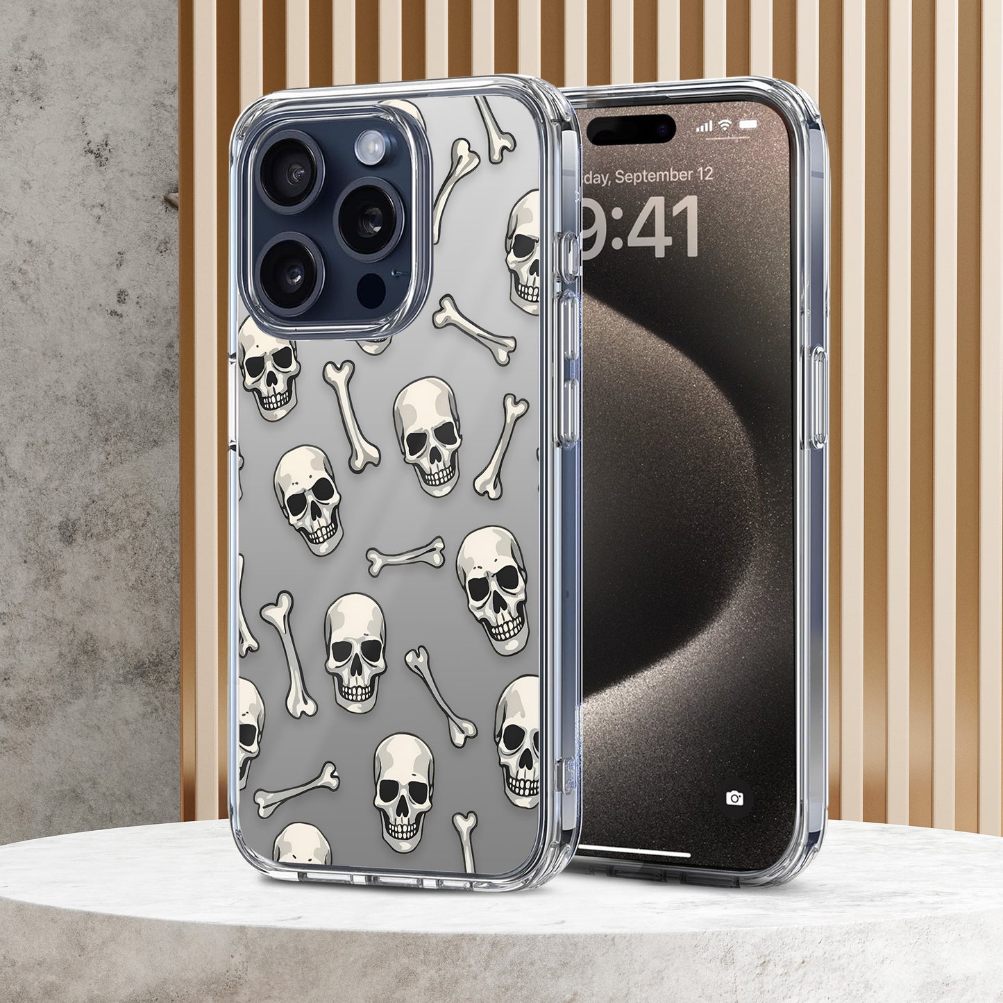 Skull Bones Pattern TPU Clear Phone Case for iPhone & Samsung Phones