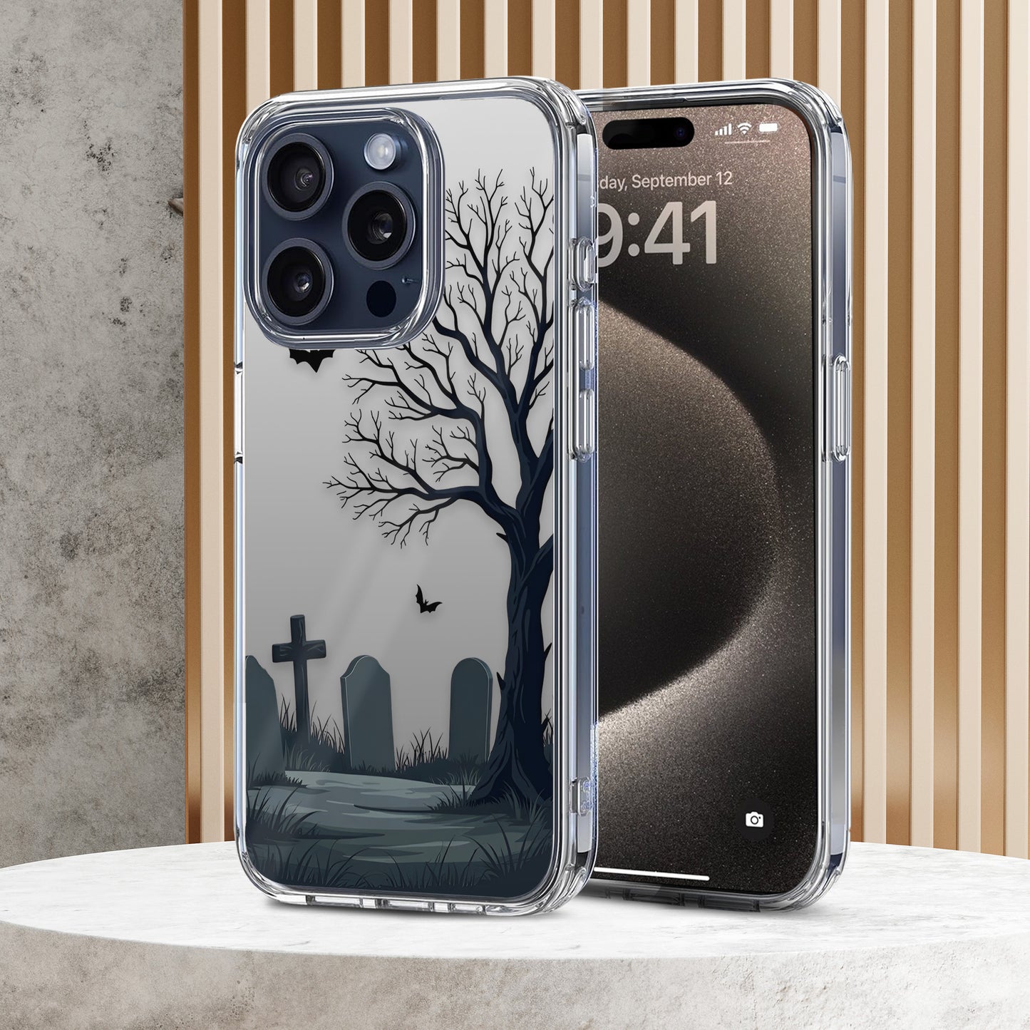 Graveyard Silhouette TPU Clear Phone Case for iPhone & Samsung Phones
