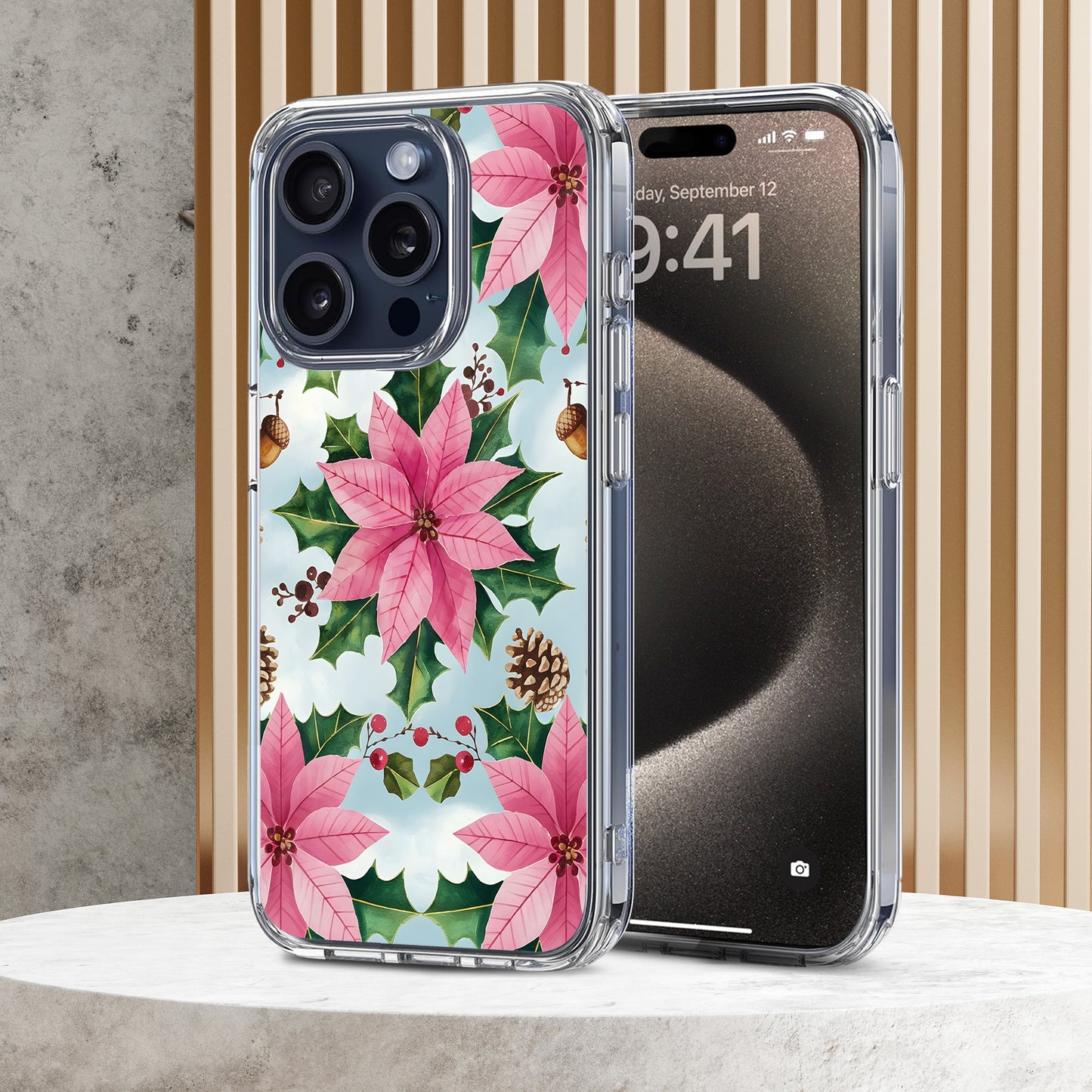 Poinsettia Pattern TPU Clear Case for iPhone & Samsung Phones