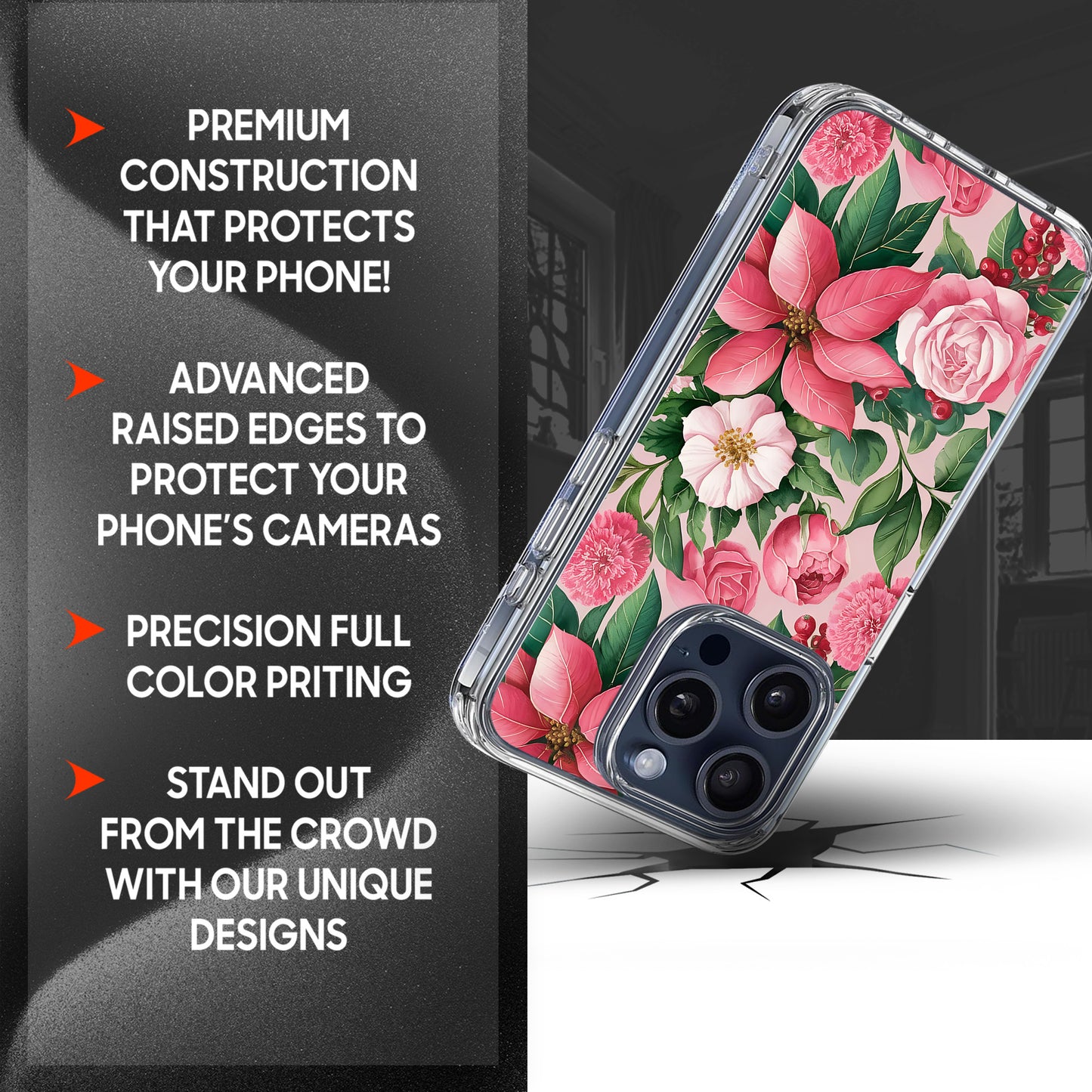 Pink Flower Vibe TPU Clear Case for iPhone & Samsung Phones