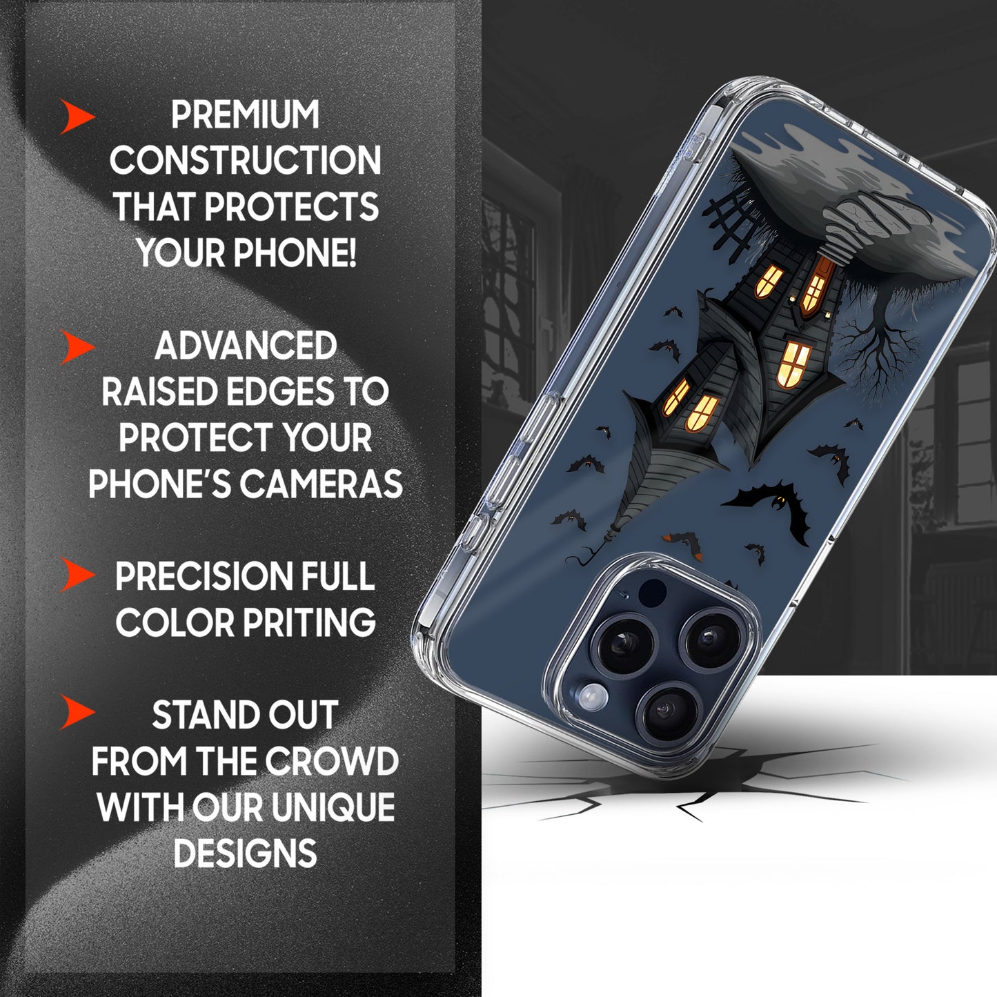 Spooky Haunted House TPU Clear Phone Case for iPhone & Samsung Phones