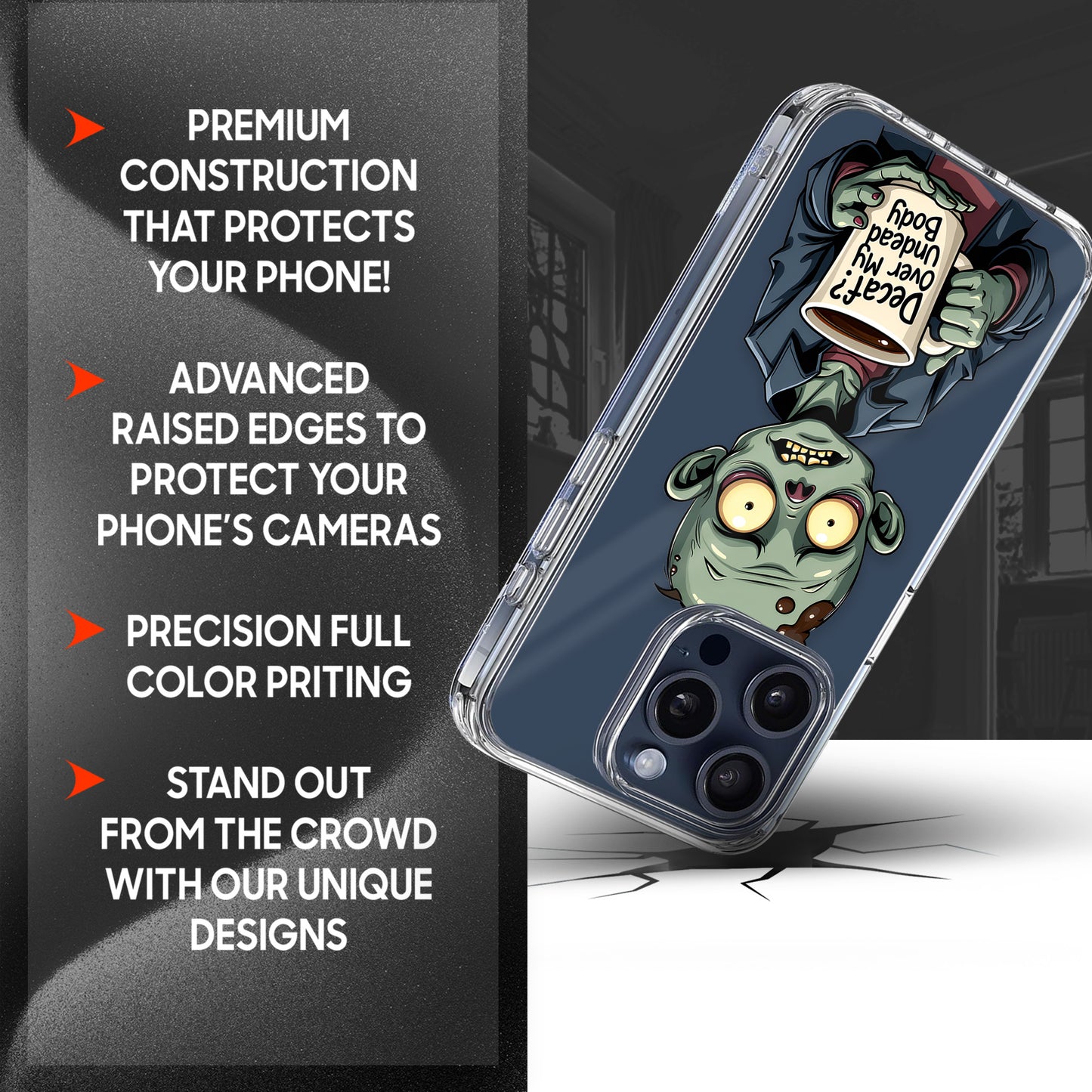 Zombie Coffee TPU Clear Phone Case for iPhone & Samsung Phones