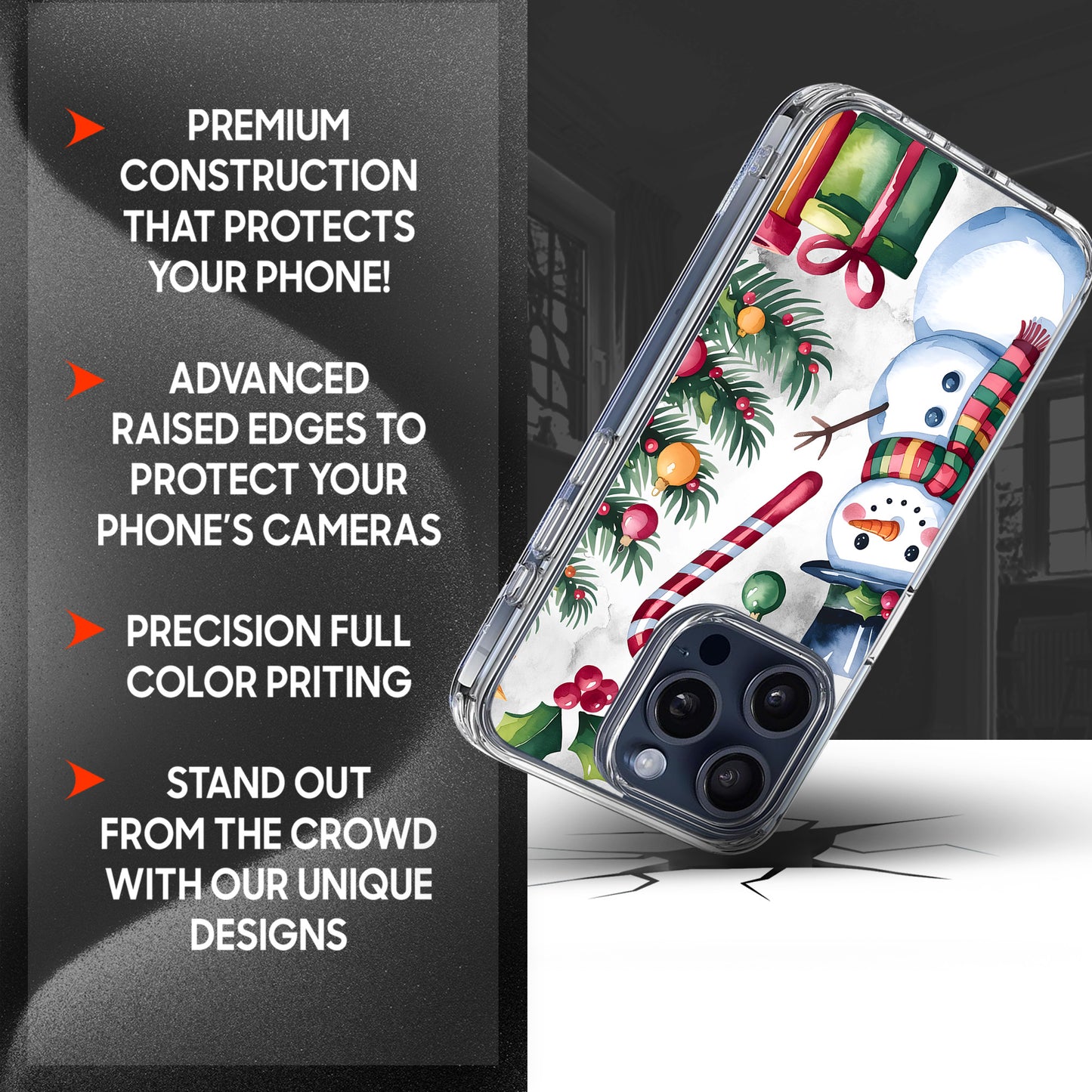 Snowman Theme TPU Clear Case for iPhone & Samsung Phones