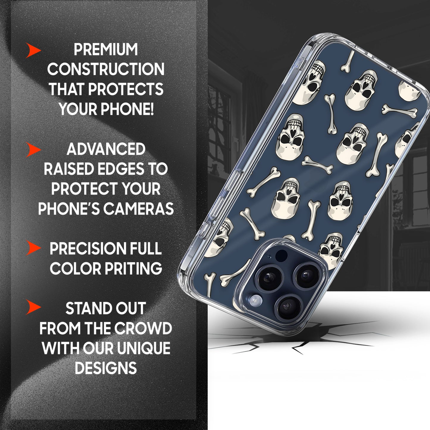 Skull Bones Pattern TPU Clear Phone Case for iPhone & Samsung Phones
