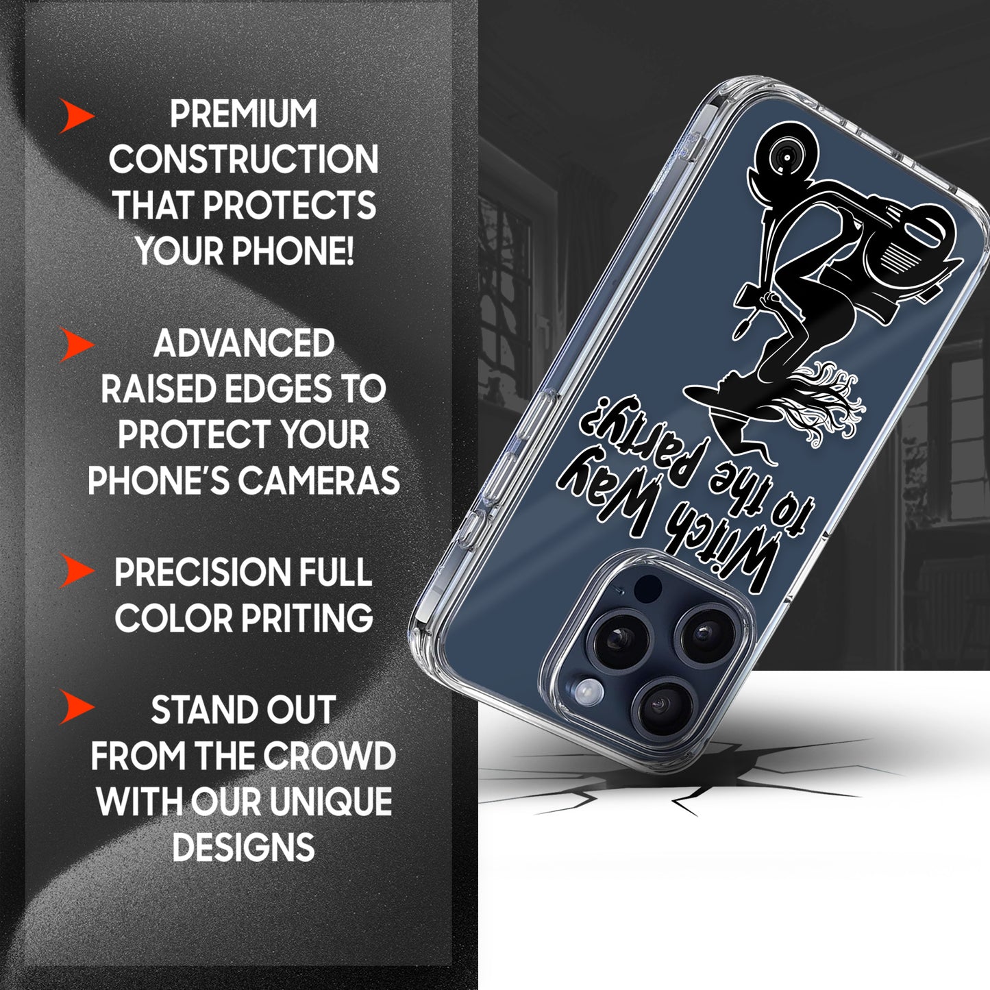 Witch Way to the Party TPU Clear Phone Case for iPhone & Samsung Phones