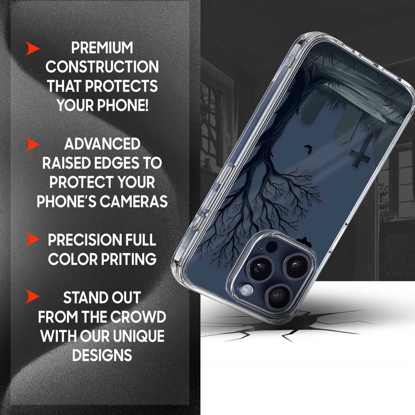 Graveyard Silhouette TPU Clear Phone Case for iPhone & Samsung Phones