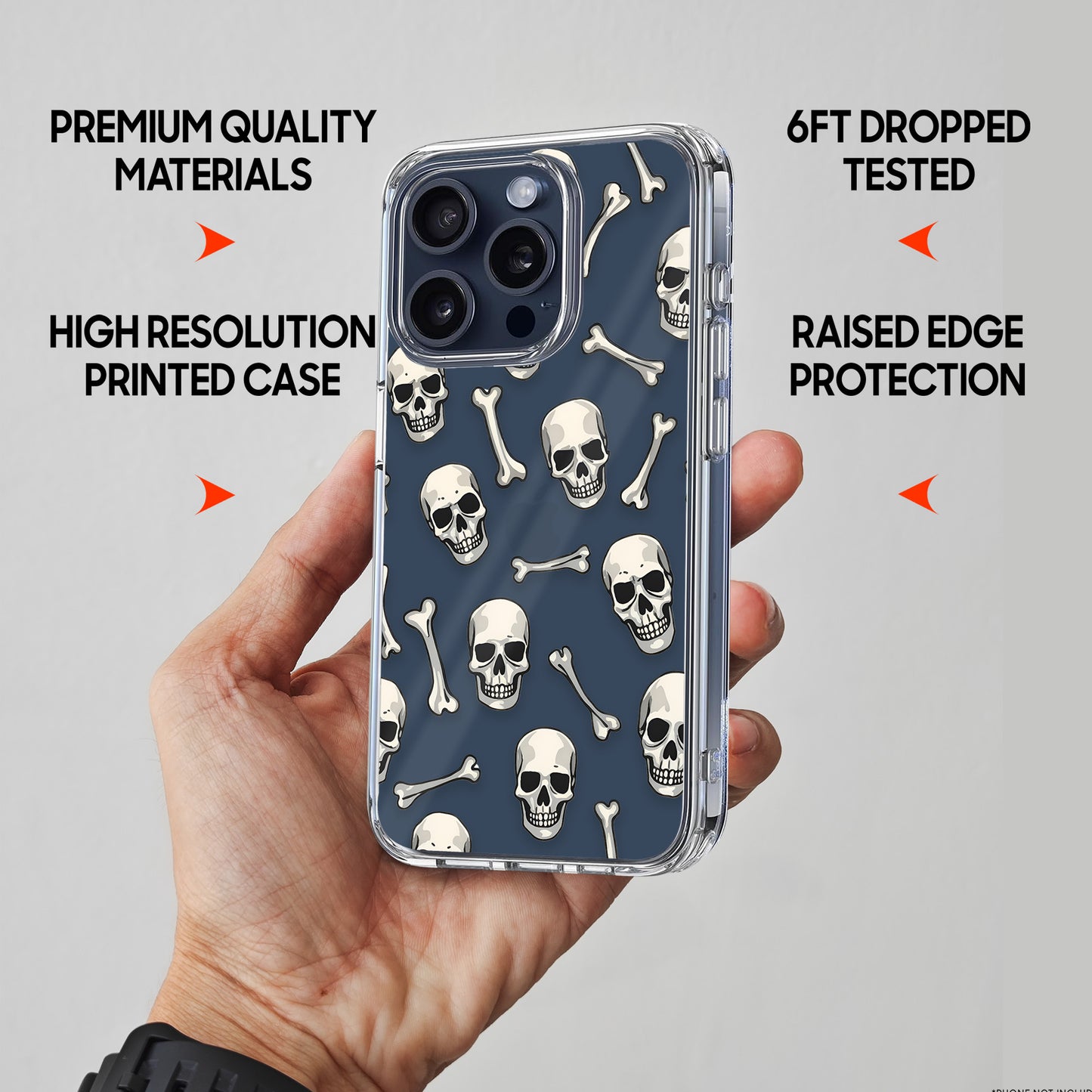 Skull Bones Pattern TPU Clear Phone Case for iPhone & Samsung Phones
