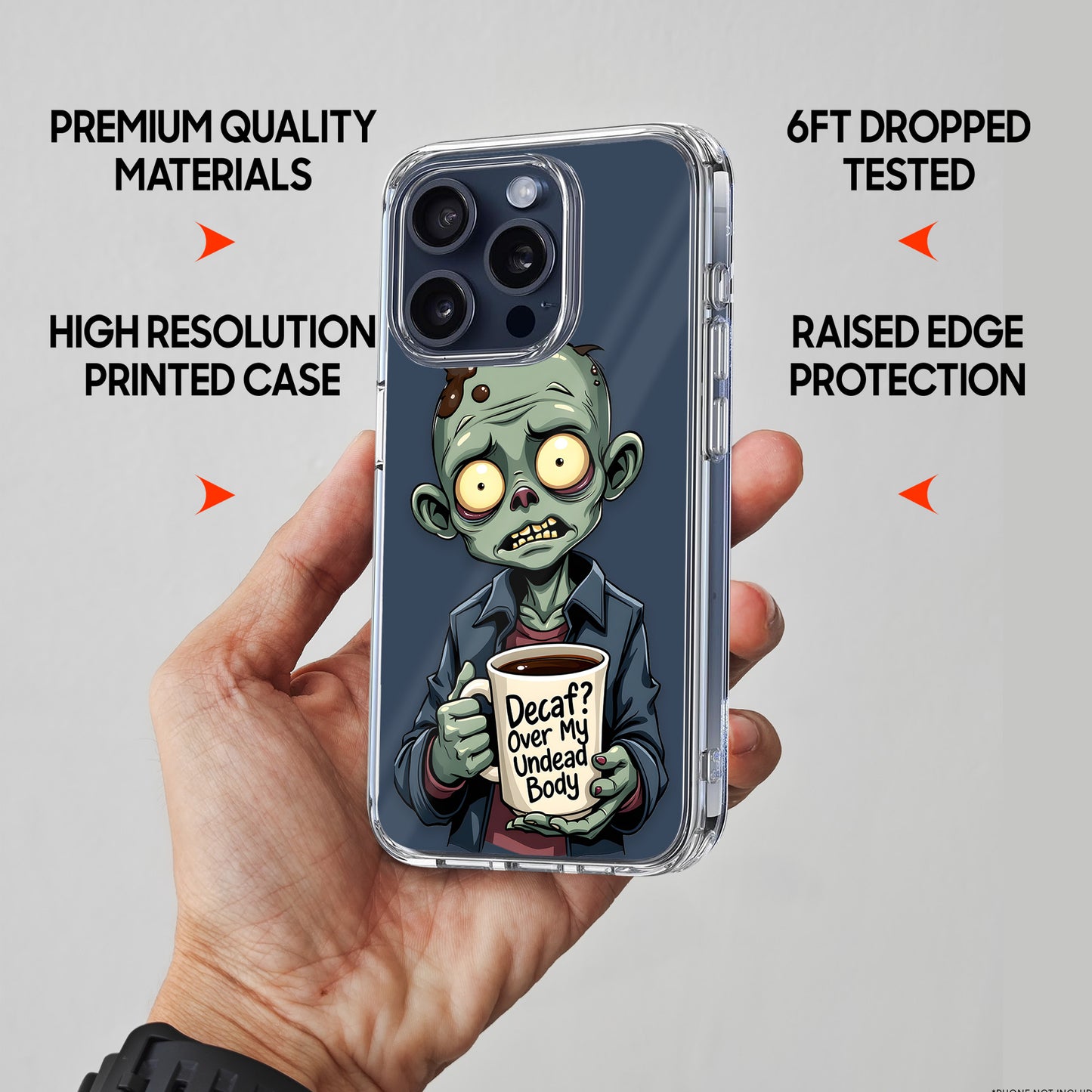Zombie Coffee TPU Clear Phone Case for iPhone & Samsung Phones