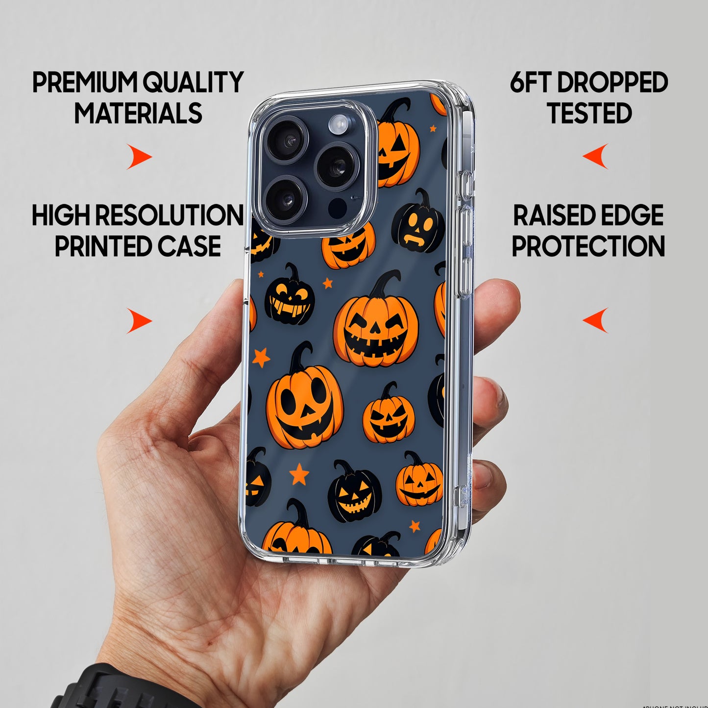 Jack O Lantern Orange - Black Faces TPU Clear Phone Case for iPhone & Samsung Phones