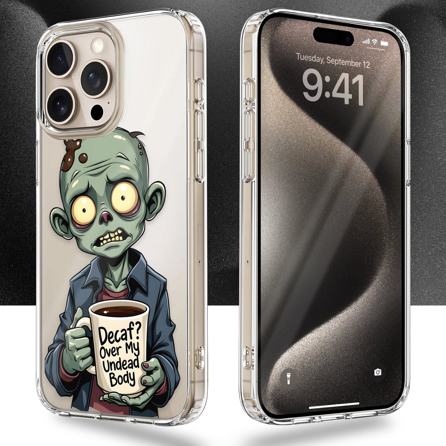 Zombie Coffee TPU Clear Phone Case for iPhone & Samsung Phones