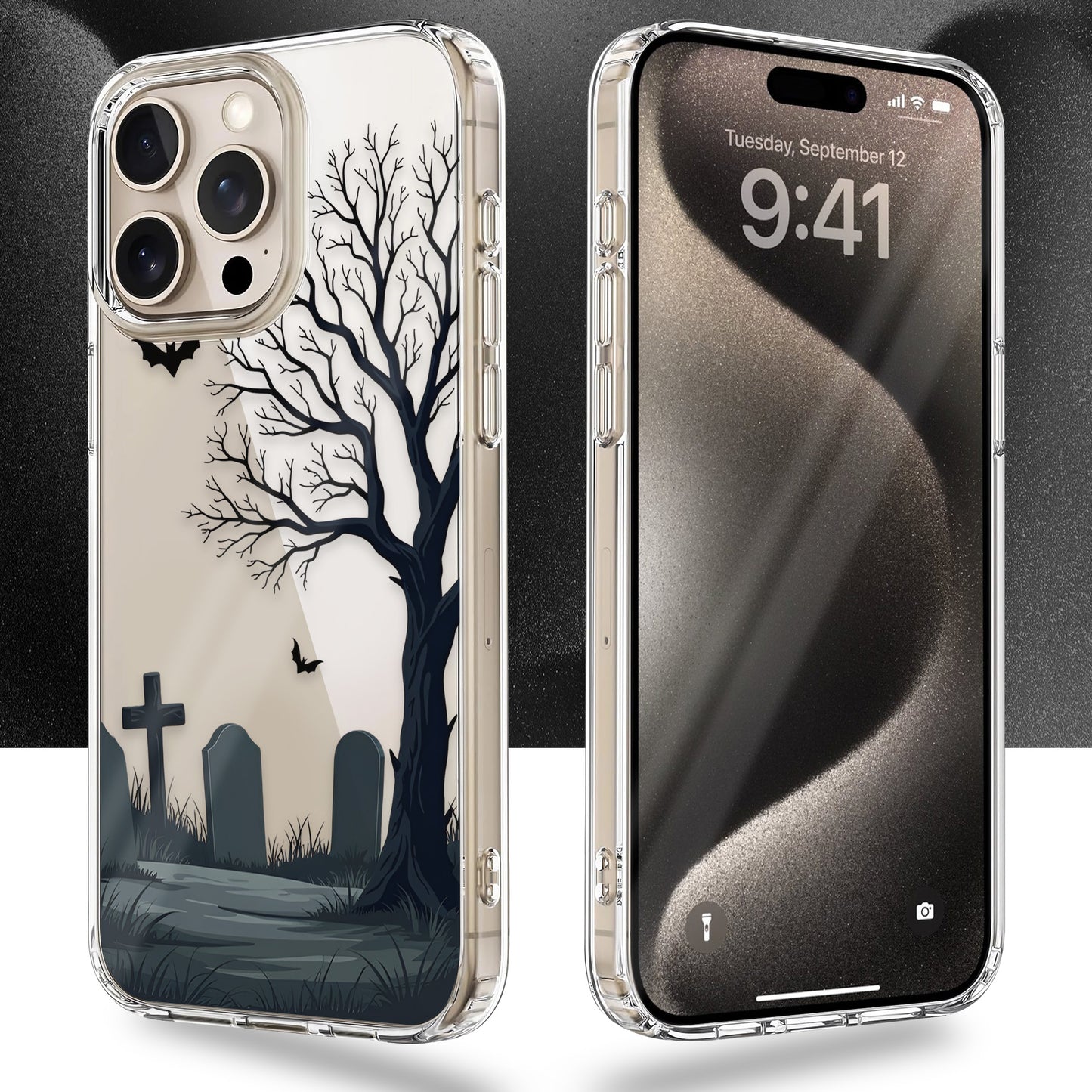 Graveyard Silhouette TPU Clear Phone Case for iPhone & Samsung Phones