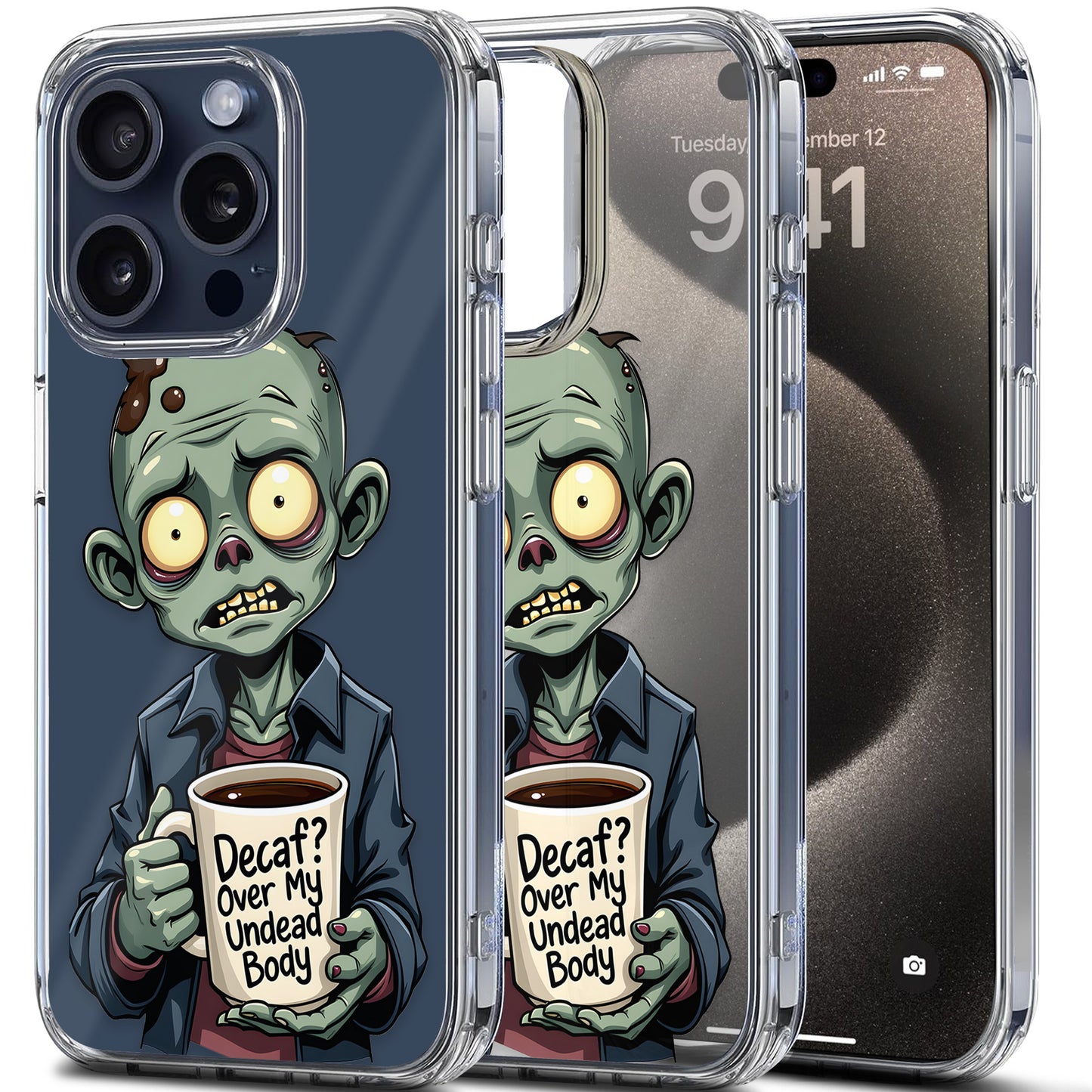 Zombie Coffee TPU Clear Phone Case for iPhone & Samsung Phones