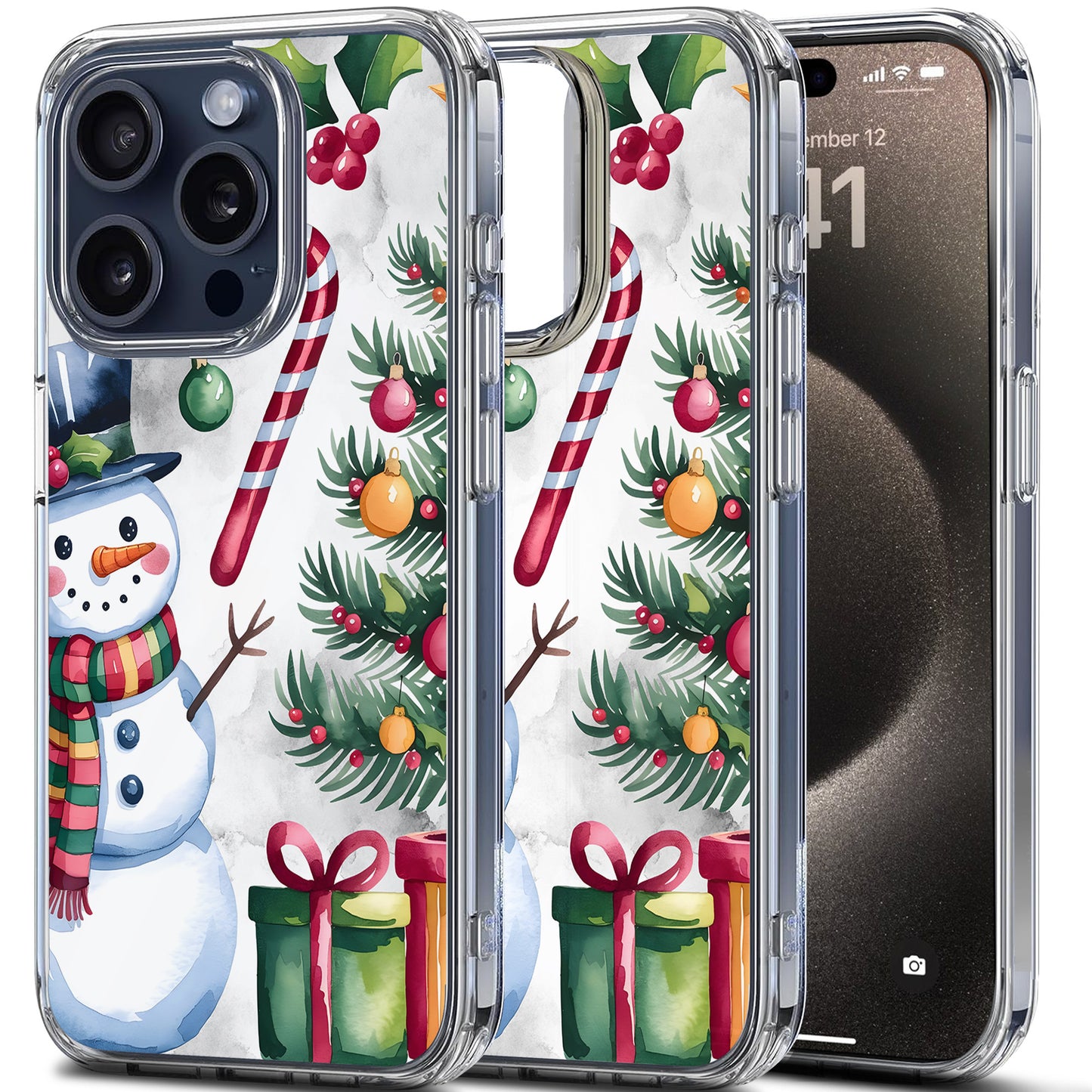 Snowman Theme TPU Clear Case for iPhone & Samsung Phones