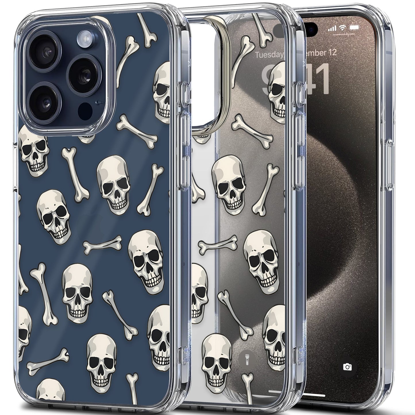 Skull Bones Pattern TPU Clear Phone Case for iPhone & Samsung Phones