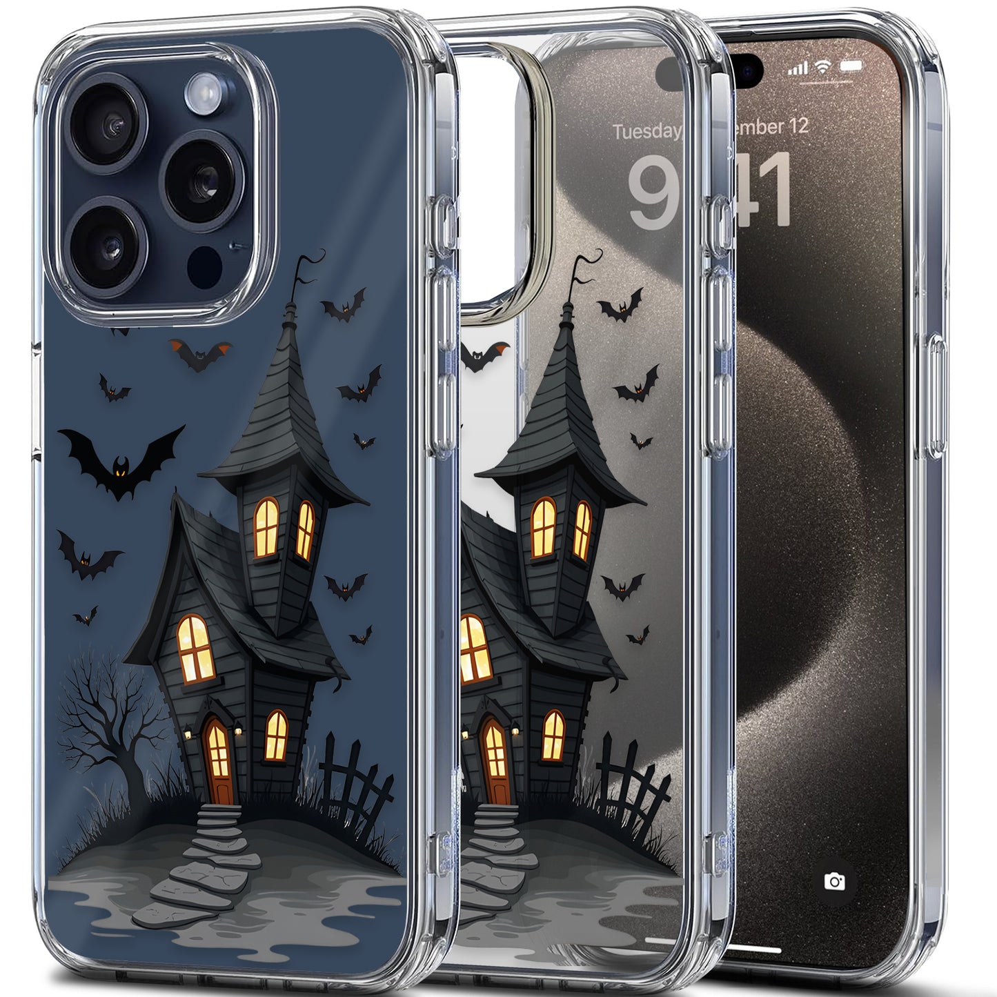 Spooky Haunted House TPU Clear Phone Case for iPhone & Samsung Phones