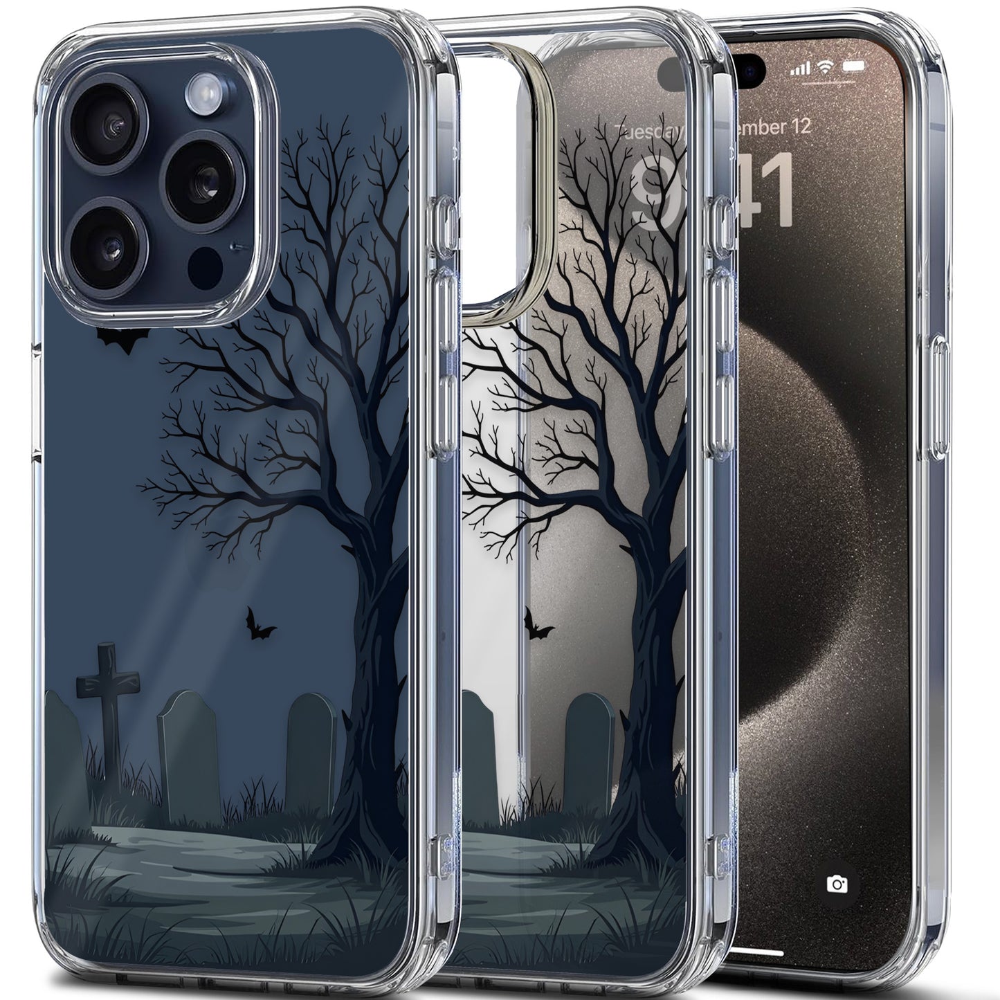 Graveyard Silhouette TPU Clear Phone Case for iPhone & Samsung Phones