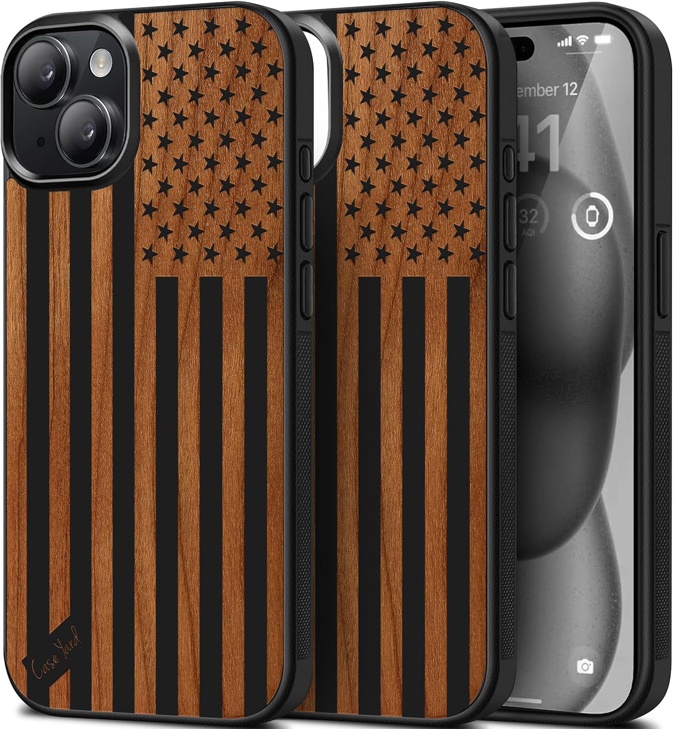 American Flag Wooden Laser Engraved Phone Case