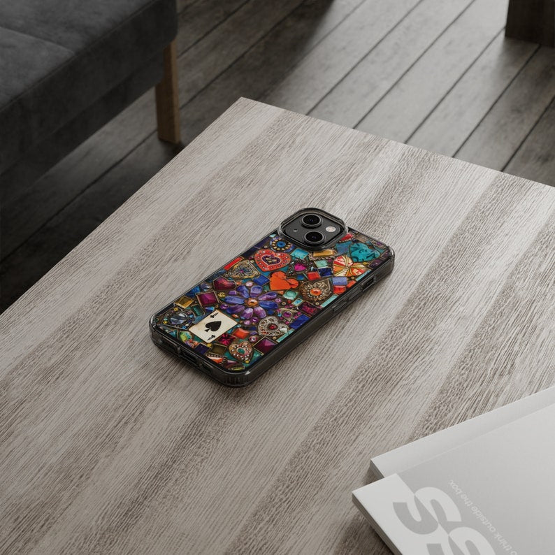 Colorful Mosaic Design TPU Clear Phone Case for iPhone & Samsung Phones