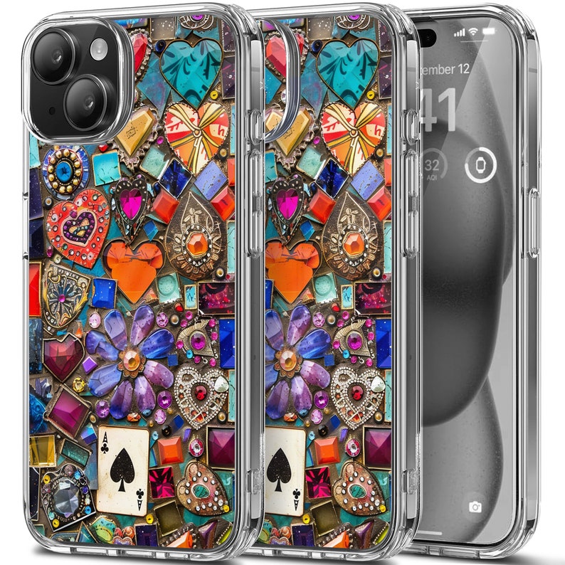 Colorful Mosaic Design TPU Clear Phone Case for iPhone & Samsung Phones