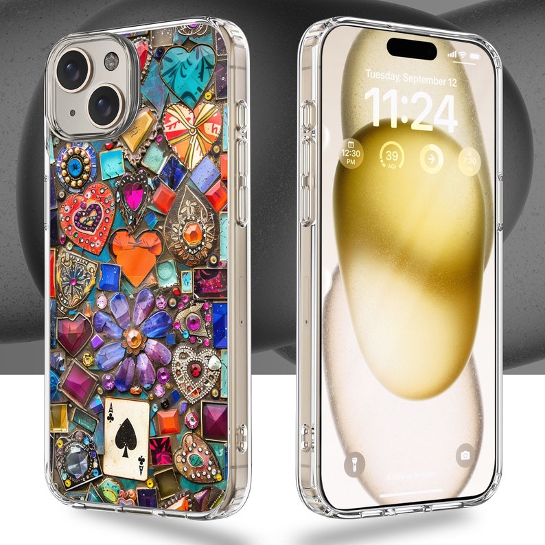 Colorful Mosaic Design TPU Clear Phone Case for iPhone & Samsung Phones
