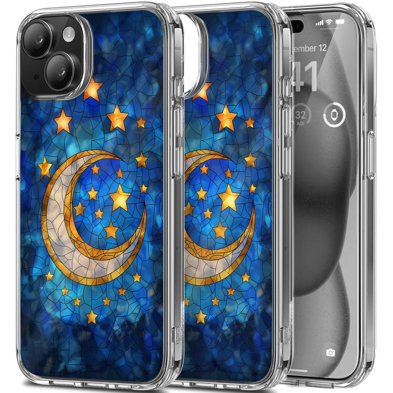 Moon Mosaic Art 2 Design TPU Clear Phone Case for iPhone & Samsung Phones