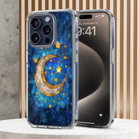 Moon Mosaic Art 2 Design TPU Clear Phone Case for iPhone & Samsung Phones