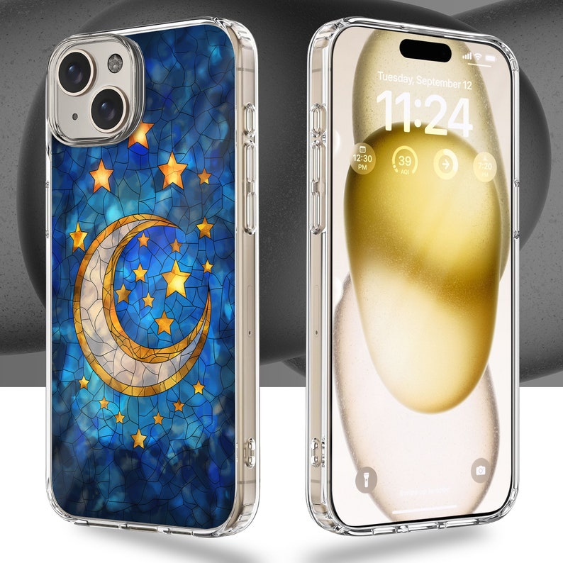 Moon Mosaic Art 2 Design TPU Clear Phone Case for iPhone & Samsung Phones