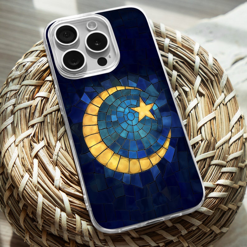 Moon Mosaic Art Design TPU Clear Phone Case for iPhone & Samsung Phones