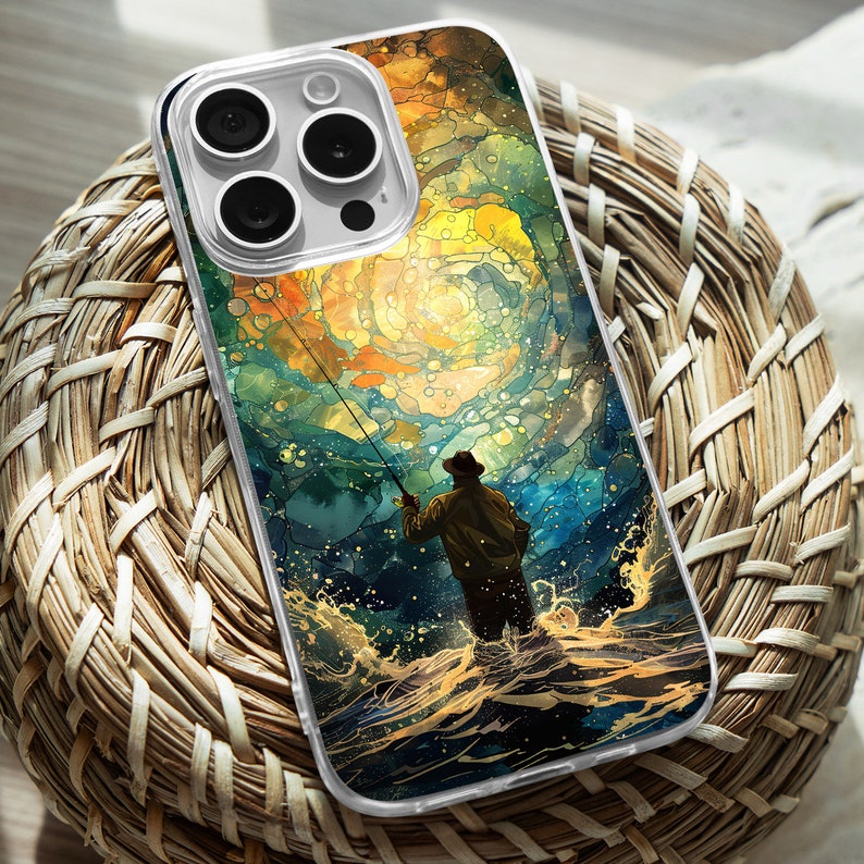 Fisherman Mosaic 2 Design TPU Clear Phone Case for iPhone & Samsung Phones