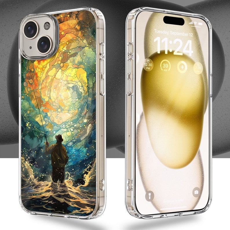 Fisherman Mosaic 2 Design TPU Clear Phone Case for iPhone & Samsung Phones