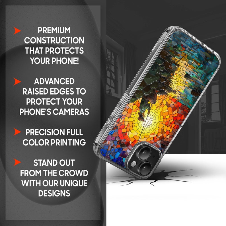 Fisherman Mosaic Design TPU Clear Phone Case for iPhone & Samsung Phones
