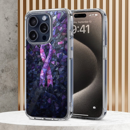 Purple Ribbon Mosaic Design TPU Clear Phone Case for iPhone & Samsung Phones