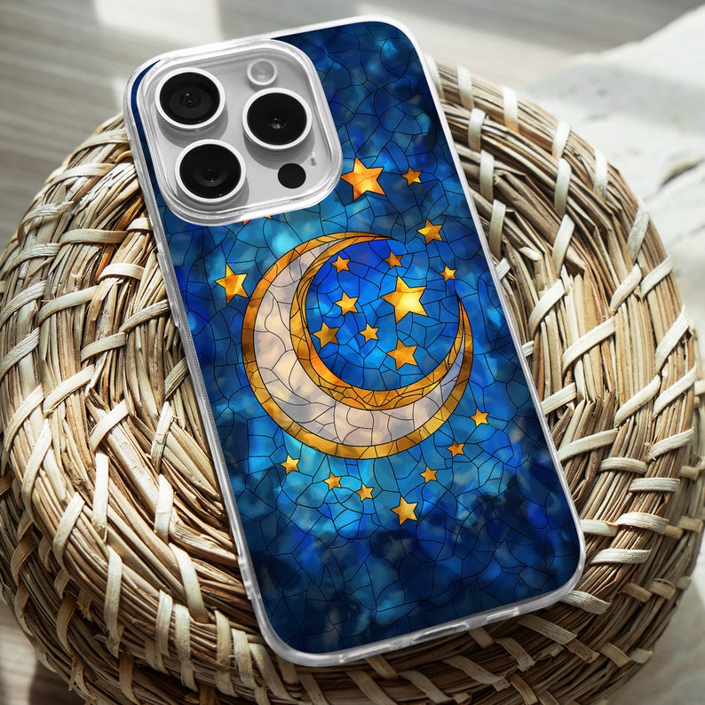 Moon Mosaic Art 2 Design TPU Clear Phone Case for iPhone & Samsung Phones