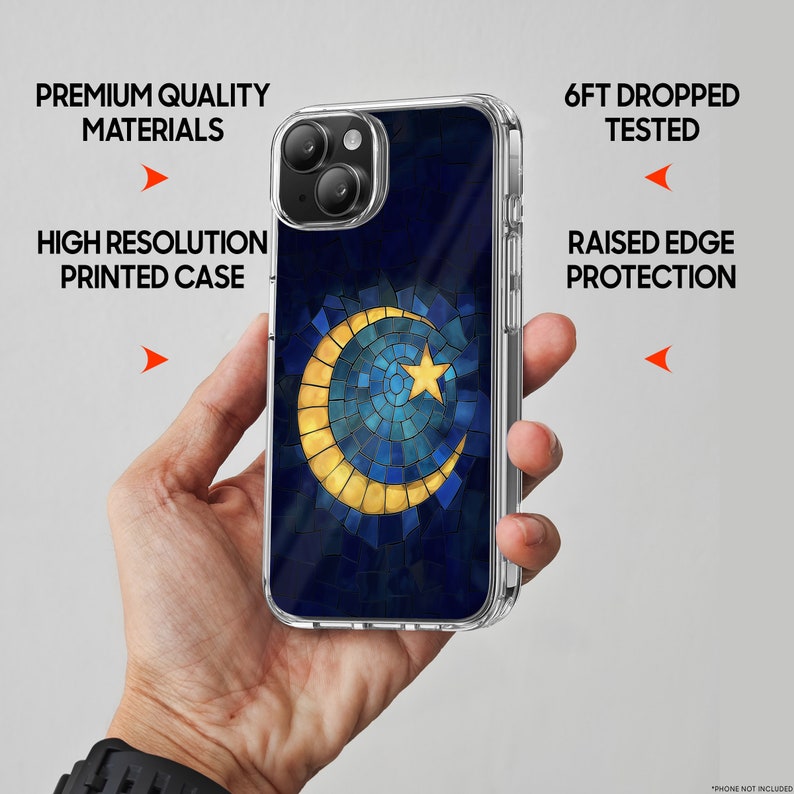 Moon Mosaic Art Design TPU Clear Phone Case for iPhone & Samsung Phones