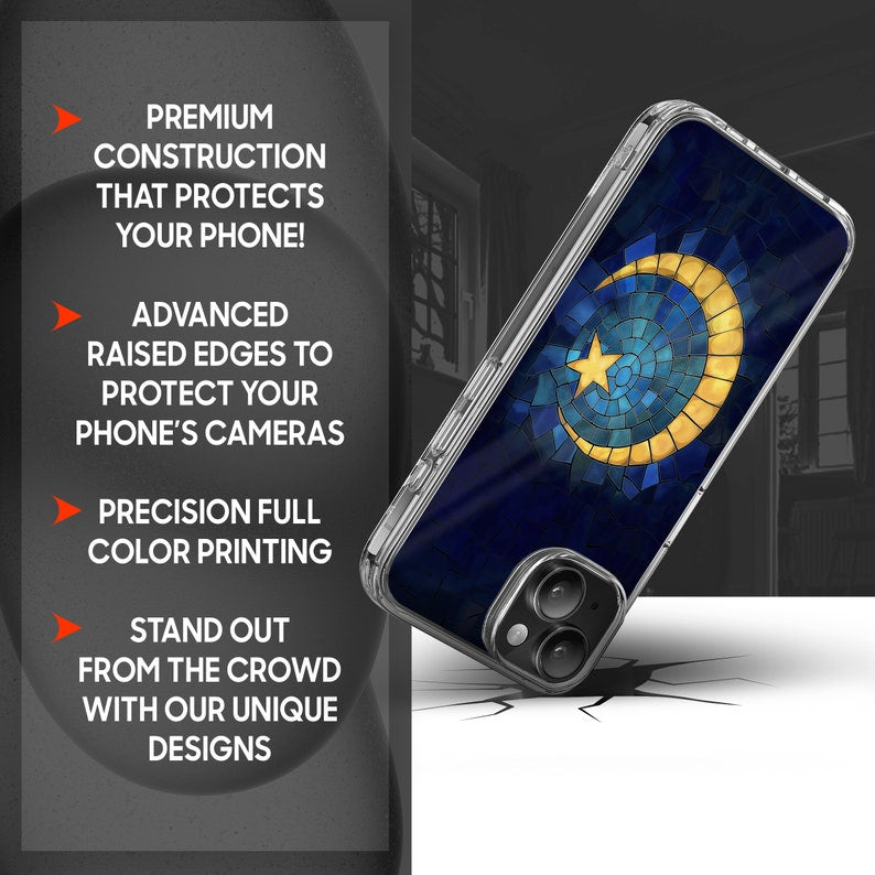 Moon Mosaic Art Design TPU Clear Phone Case for iPhone & Samsung Phones
