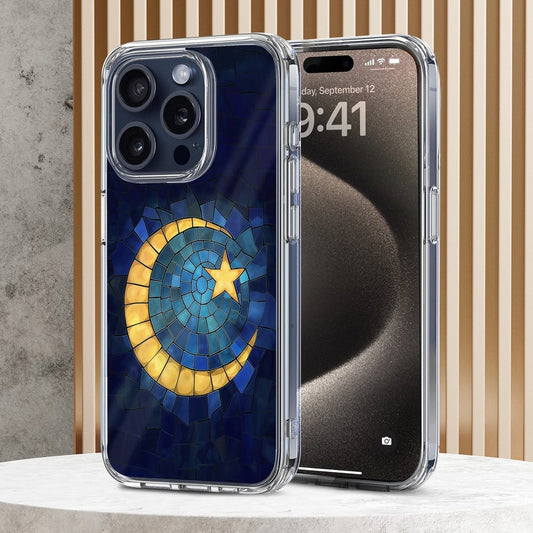 Moon Mosaic Art Design TPU Clear Phone Case for iPhone & Samsung Phones