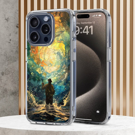 Fisherman Mosaic 2 Design TPU Clear Phone Case for iPhone & Samsung Phones