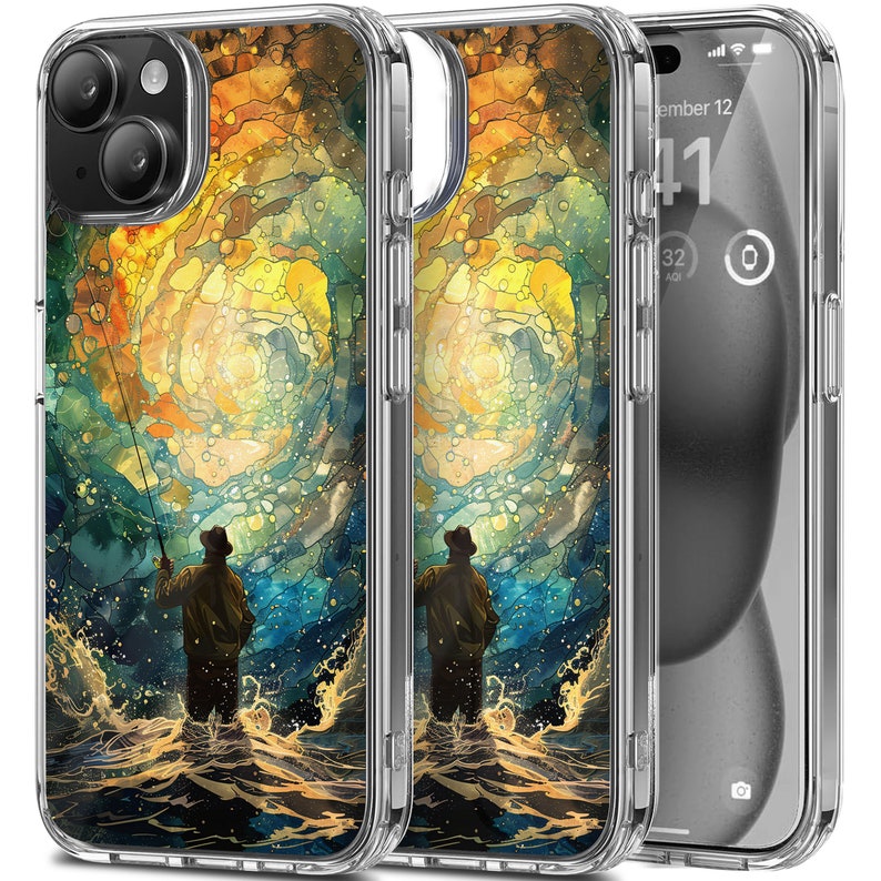 Fisherman Mosaic 2 Design TPU Clear Phone Case for iPhone & Samsung Phones