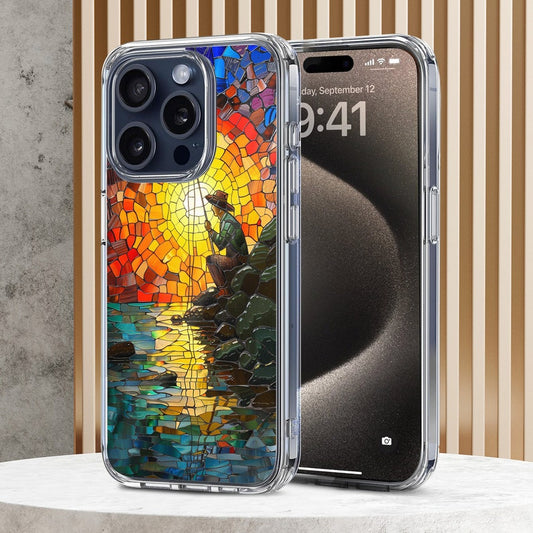Fisherman Mosaic Design TPU Clear Phone Case for iPhone & Samsung Phones