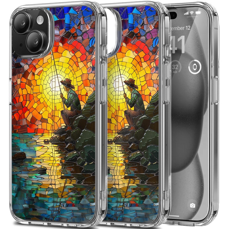 Fisherman Mosaic Design TPU Clear Phone Case for iPhone & Samsung Phones
