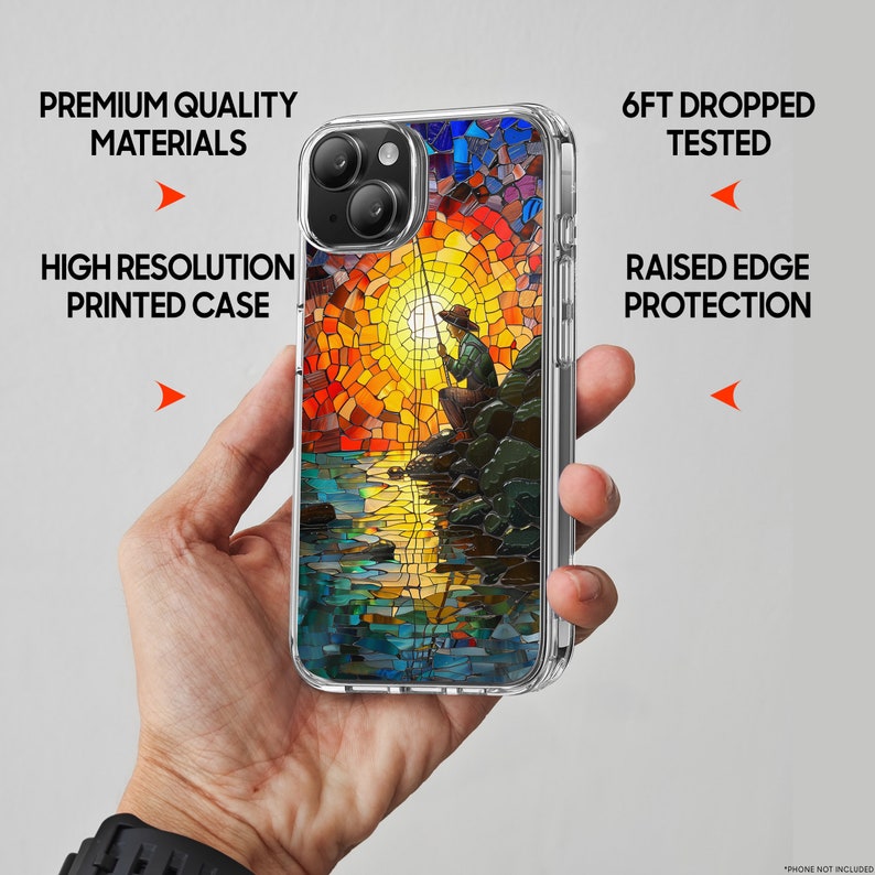 Fisherman Mosaic Design TPU Clear Phone Case for iPhone & Samsung Phones