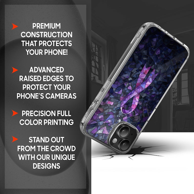 Purple Ribbon Mosaic Design TPU Clear Phone Case for iPhone & Samsung Phones