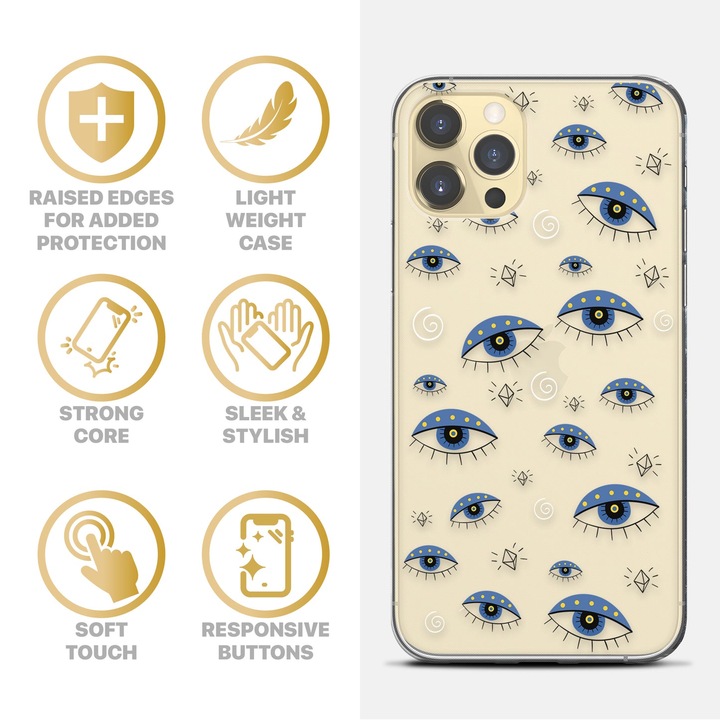 Evil Eye Diamond TPU Clear Phone Case for iPhone & Samsung Phones