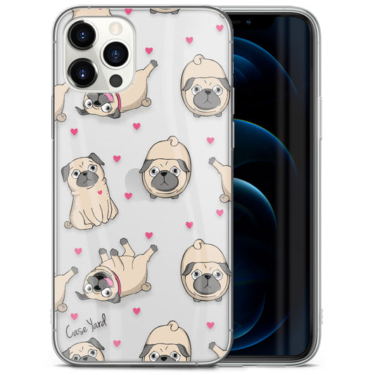 Pug Pattern TPU Clear Phone Case for iPhone & Samsung Phones