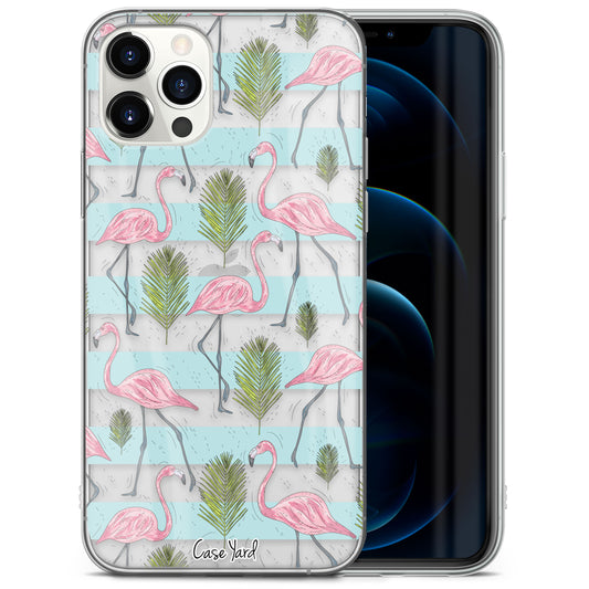 Flamingo Stripes TPU Clear Phone Case for iPhone & Samsung Phones