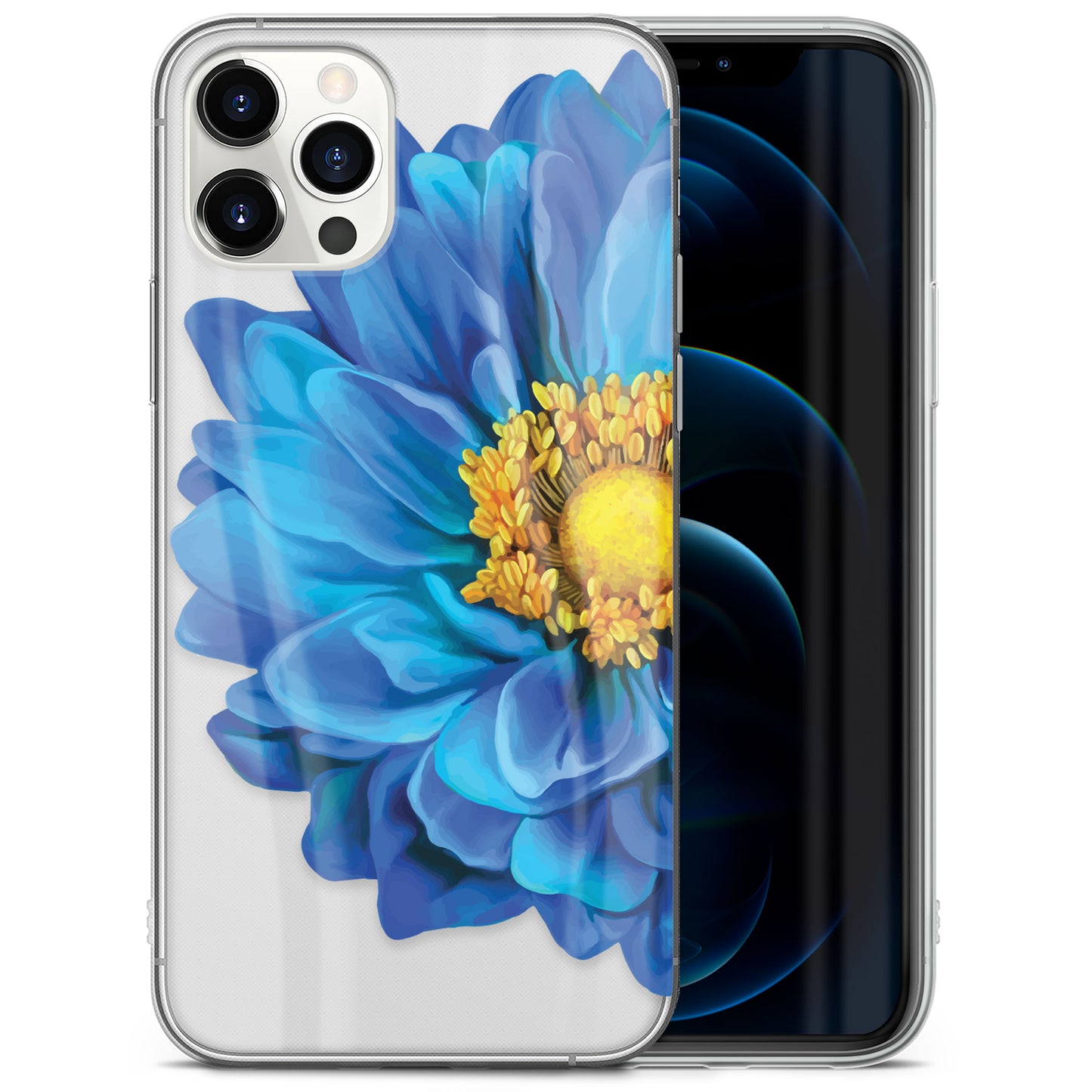 TPU Clear case with (Blue Flower) Design for iPhone & Samsung Phones